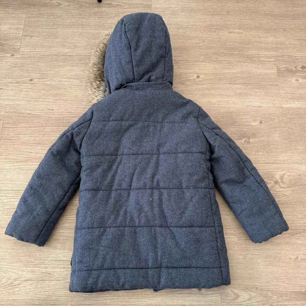 Pili Carrera Wool Jacket with Hood Faux Fur Boys Size 5 in Blue